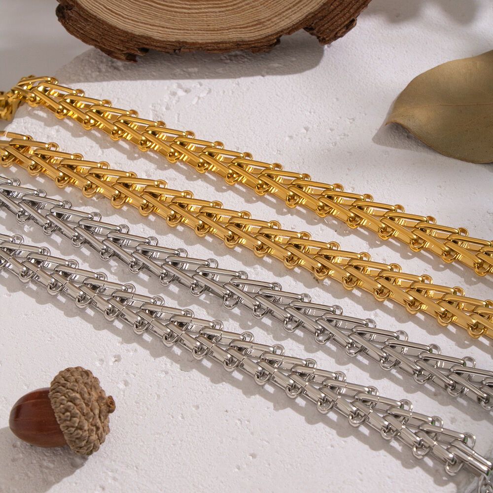 Casual Chain Stainless Steel Waterproof Gold Color Necklace Set Picture2