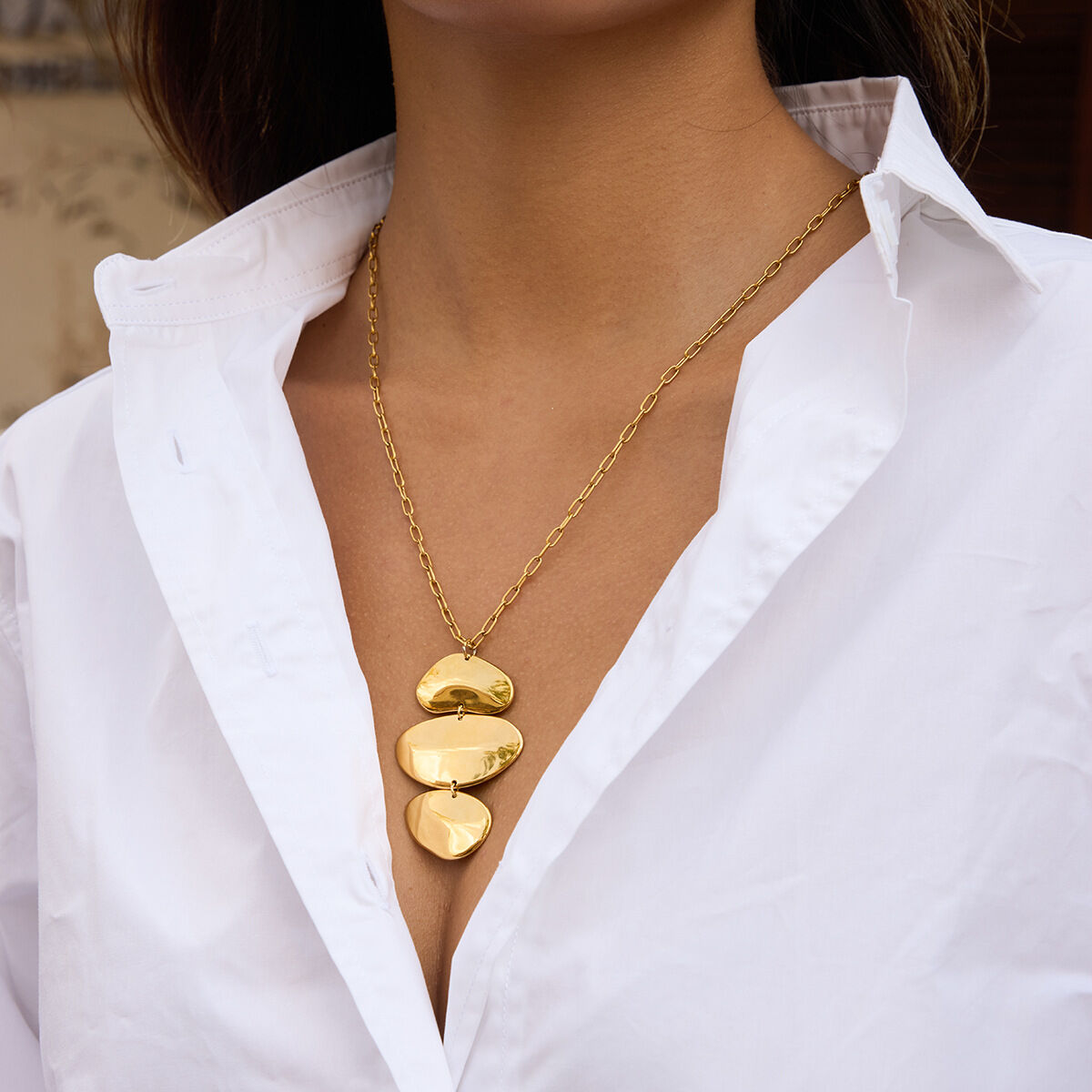 Sleek Irregular Oval Stainless Steel Waterproof Gold Color Women's Jewelry Sets h5 Picture3