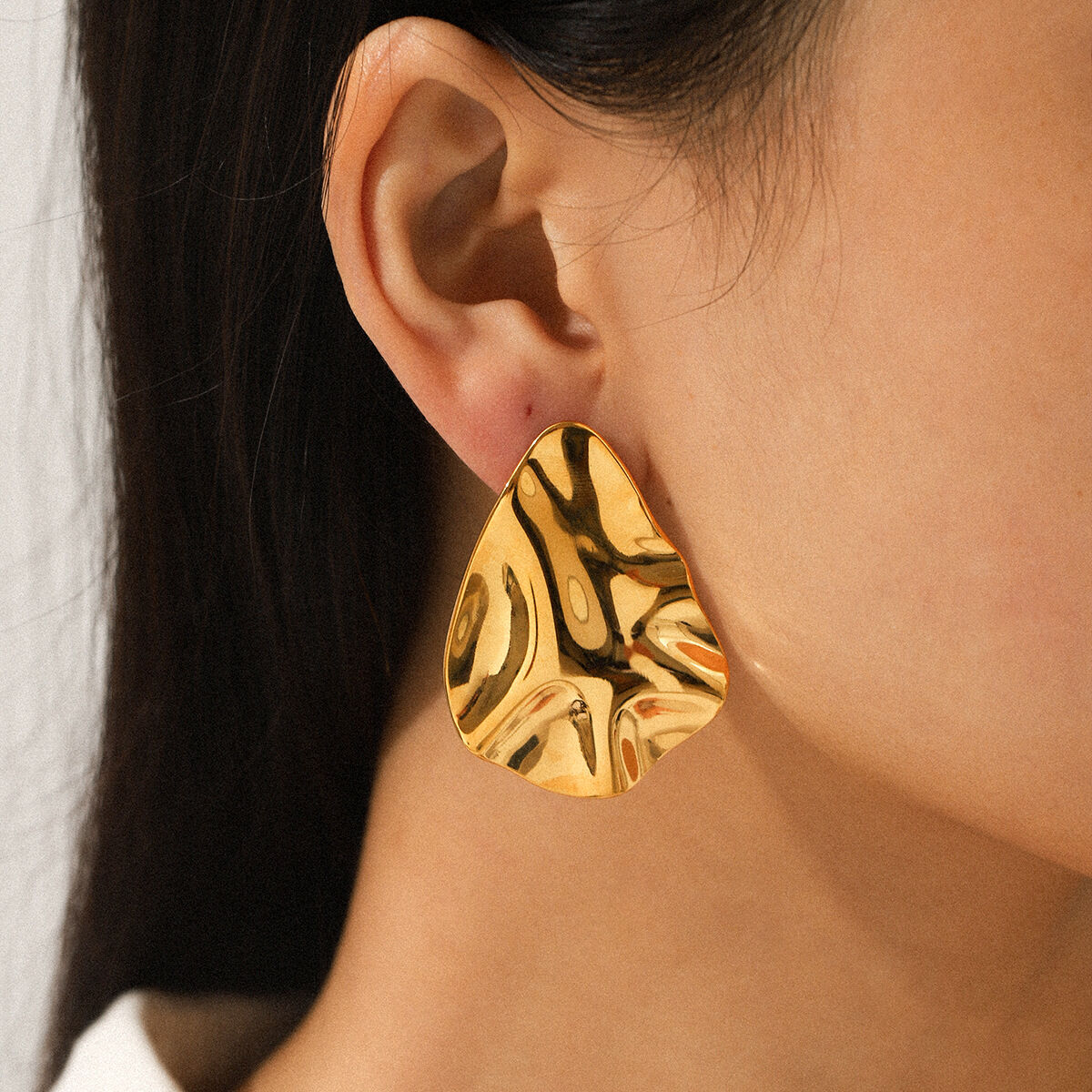 1 Pair Irregular Shape Hammer Pattern Stainless Steel Waterproof Gold Color Stud Earrings h5 Picture5