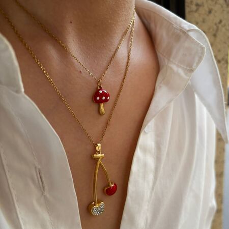 1 Piece Enamel Cherry Pendant Necklace 2