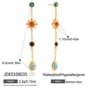 1 Pair Polychrome Droplet Stainless Steel Waterproof Gold Color Natural Stone Women's Dangle Earrings h5 Picture2