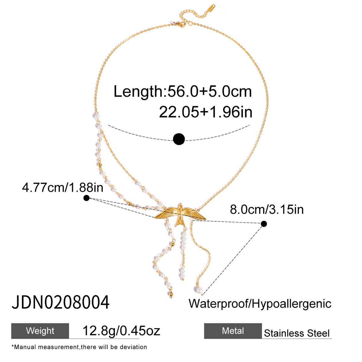 1 pezzo elegante collana con ciondolo a forma di uccelli in acciaio inossidabile impermeabile color oro da donna Immagine2