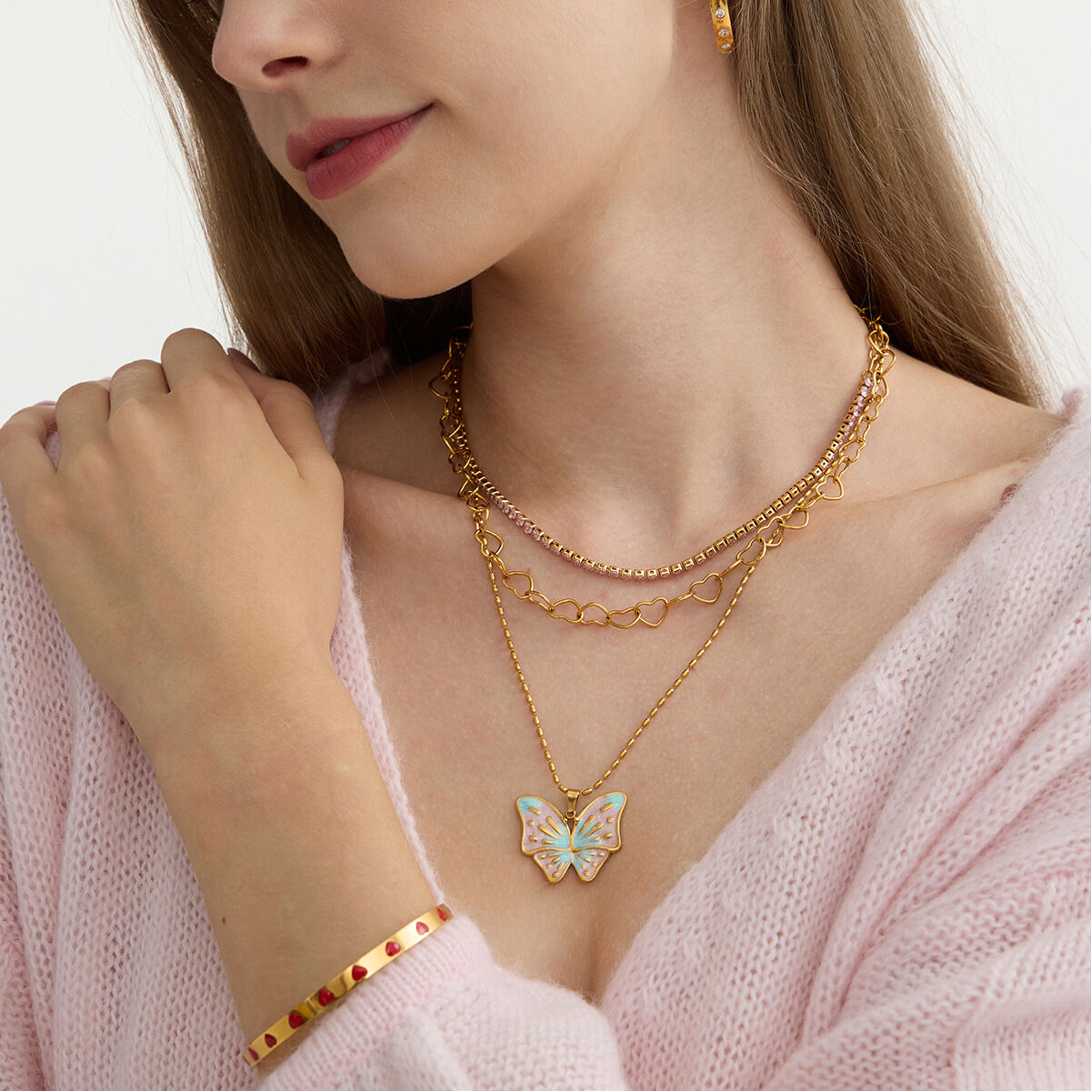 Collier pendentif papillon personnalisable en acier inoxydable étanche couleur or pour femme (1 pièce) h5 Image6