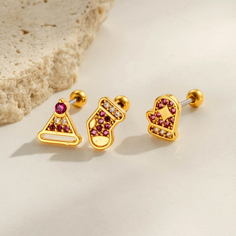 1 Stück Weihnachten Kupfer Gold Farbe Zirkon Damen Piercing Ohrringe h5 Bild4