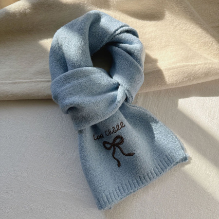 1 Piece Solid Color Embroidered Bow Knot Rayon & Wool Winter Scarf