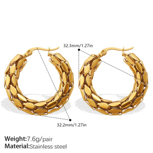 1 Pair Irregular Shape Stainless Steel Waterproof Gold Color Hoop Earrings h5 Picture2