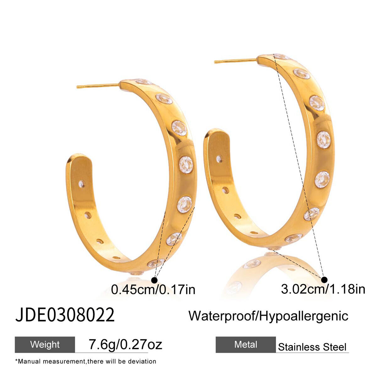 1 par de pendientes de aro clásicos de acero inoxidable con forma circular, resistentes al agua, color dorado, para mujer h5 Imagen2