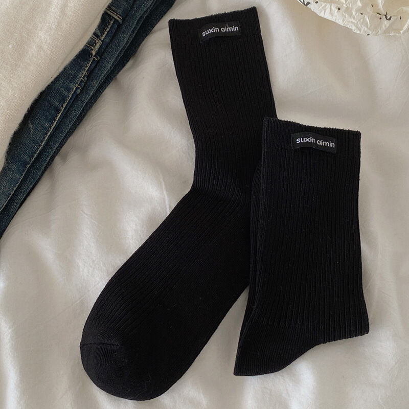 1 Pair Simple Solid Colored Pure Cotton Women's  Mid-Calf Socks h5 