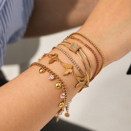 1 Piece Elegant Stainless Steel Waterproof Gold Color Zircon Charm Bracelet 2