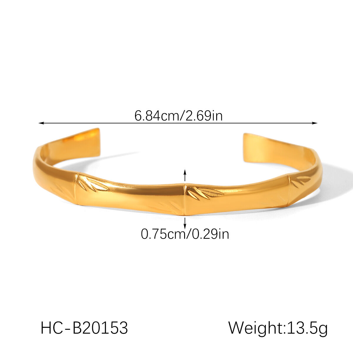 1 Piece Irregular Shape Hollowed-out Stainless Steel Waterproof Gold Color Cuff Bracelet h5 Picture2