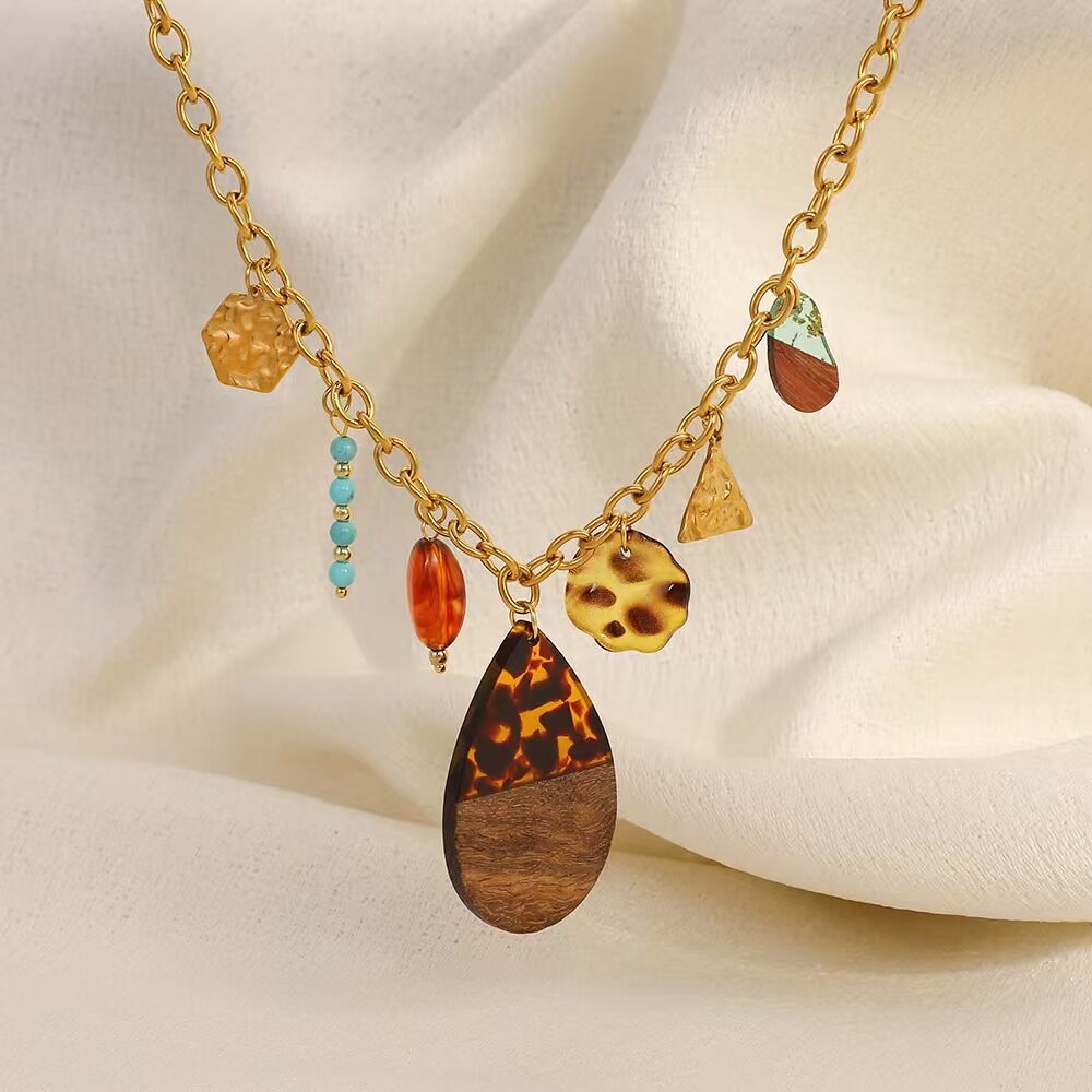 1 Piece Simple Droplet Leopard Print Stainless Steel Waterproof Women's Pendant Necklaces