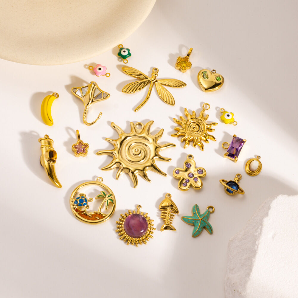 1 Piece  Versatile DIY Flower Sun Stainless Steel Waterproof  Gold Color  Women's Pendants
