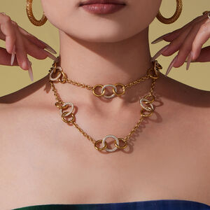 Luxurious Circle Stainless Steel Waterproof Gold Color Women's Jewelry Sets h5 Picture3