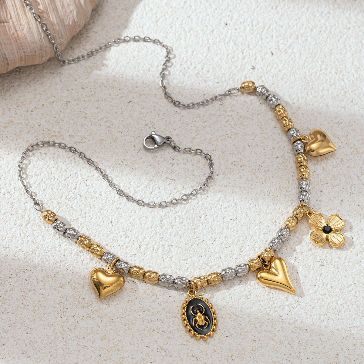 Set di collane impermeabili in acciaio inossidabile con perline a forma di cuore di vari colori h5 Immagine4