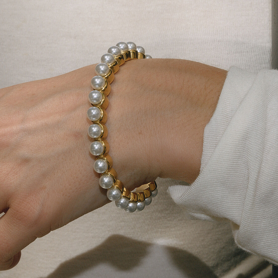 1 Piece Classic Beads Stainless Steel Waterproof Gold Color Women's Bangles