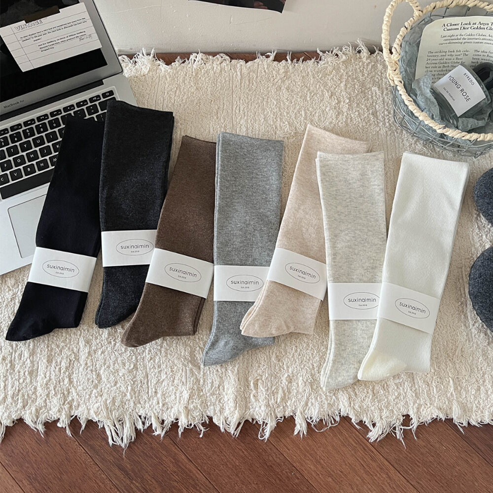 1 Pair Simple Long Solid Colored Pure Cotton Women's Mid-Calf Socks h5 Picture2