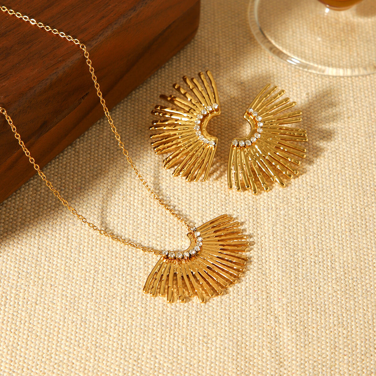 Wings Shape Stainless Steel Waterproof Gold Color Necklace Set Picture3