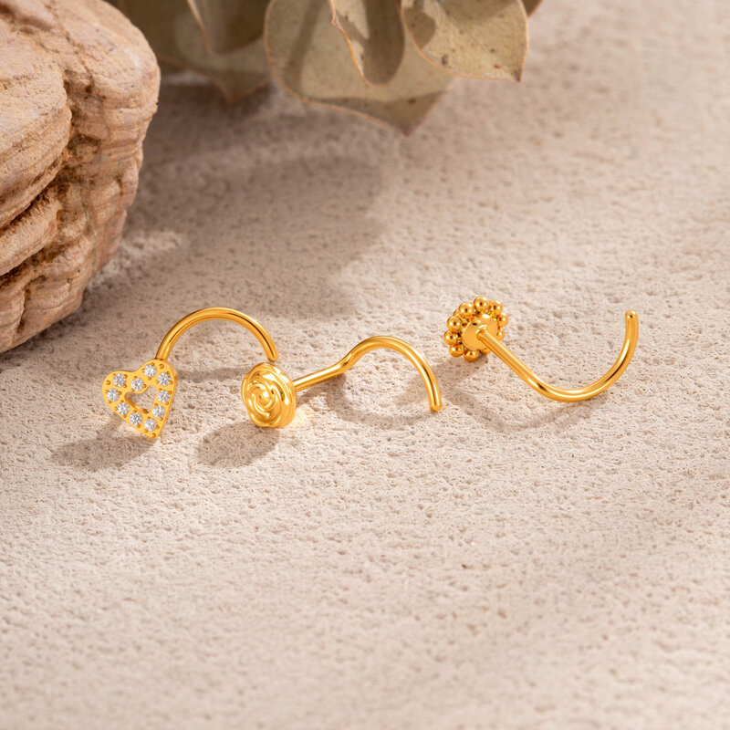 1 Piece Delicate Flower Titanium Alloy Gold Color Zircon Women's Nose Stud h5Picture4