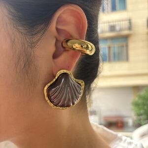 1 Pair Shell Stainless Steel Waterproof Gold Color Acrylic Earring Set h5 Picture3