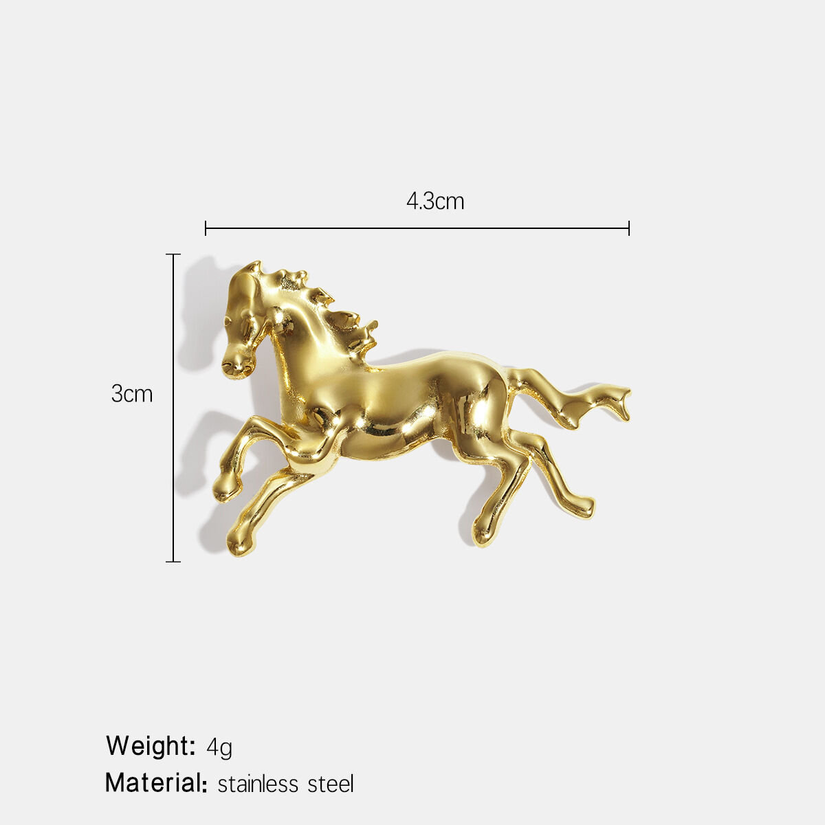 1 Piece Horse Shape Stainless Steel Waterproof Gold Color Brooch Picture2
