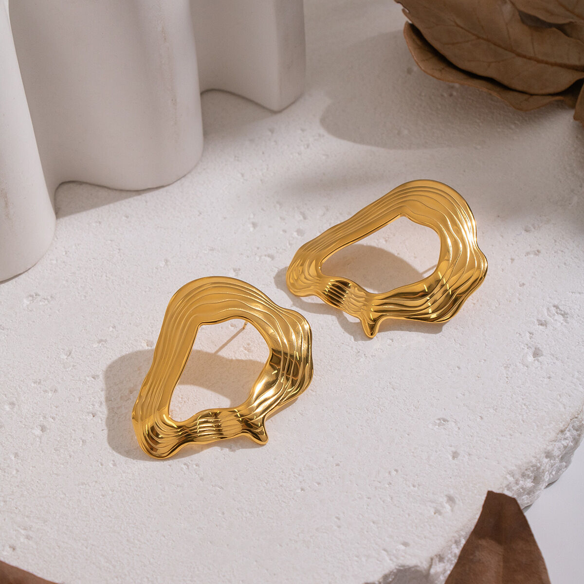 1 Pair Irregular Shape Stainless Steel Waterproof Gold Color Stud Earrings Picture4