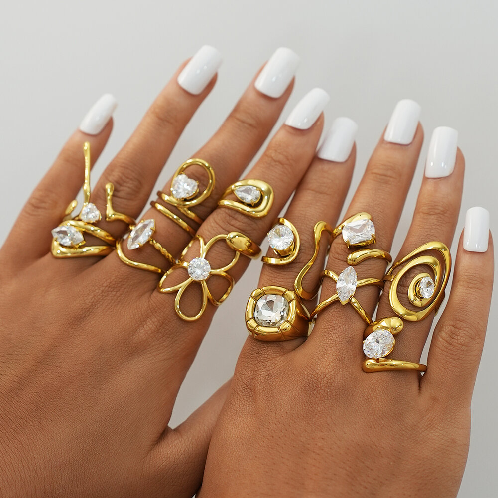 1 Piece Retro Irregular Shape Stainless Steel Waterproof Gold Color Women‘s Gemstone Rings Picture3