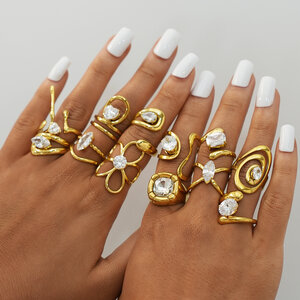 1 Piece Retro Irregular Shape Stainless Steel Waterproof Gold Color Women‘s Gemstone Rings h5 Picture3