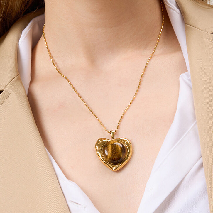 Classic Heart Stainless Steel Waterproof Gold Color Natural Stone Women's Jewelry Sets