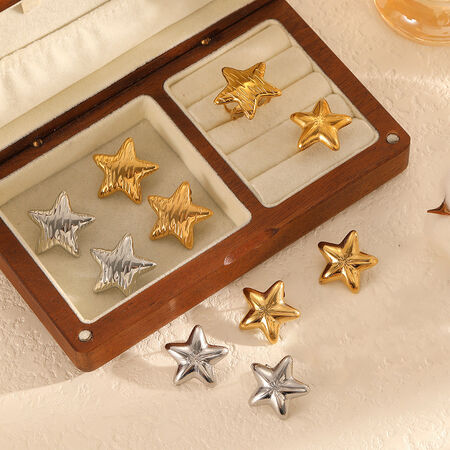 Sternförmige Ohrringe aus Edelstahl, wasserdicht, goldfarben, Set