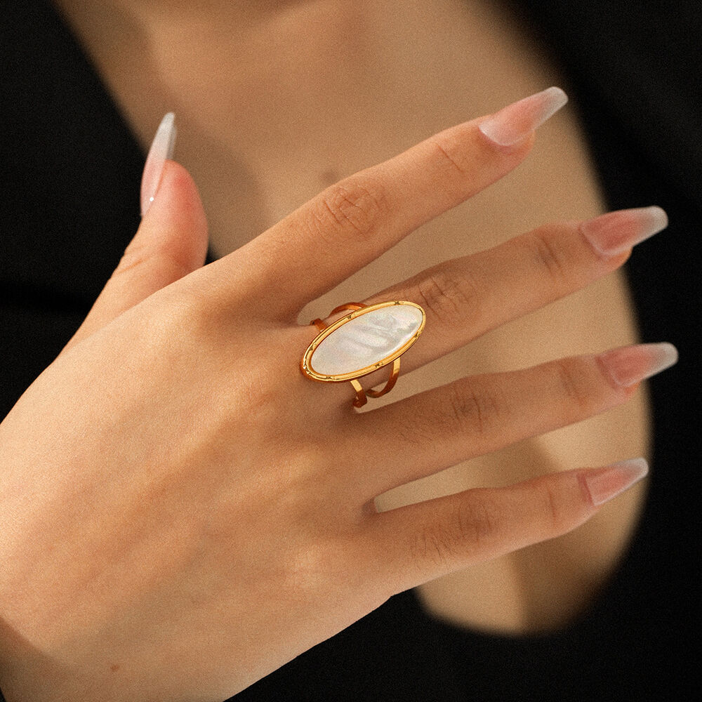 1 Piece Simple Stainless Steel Waterproof Gold Color Shell Statement Ring h5Picture4