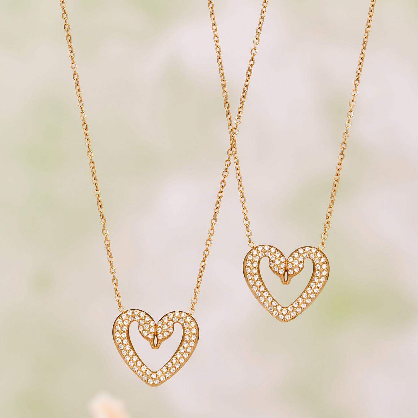 Luxurious Swan Heart Stainless Steel Waterproof Gold Color Zircon Women's Jewelry Sets 2