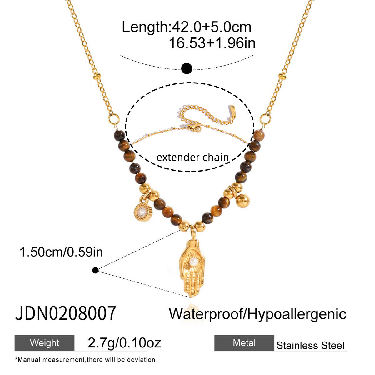 Collana con ciondolo da donna in pietra naturale color oro impermeabile in acciaio inossidabile con cuore classico da 1 pezzo h5Immagine2