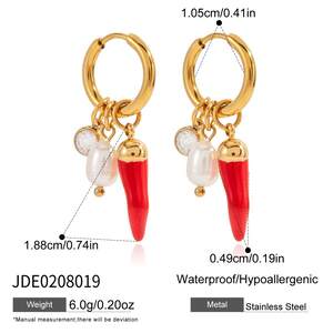 1 par de pendientes colgantes clásicos de acero inoxidable con chile rojo, resistentes al agua y color dorado para mujer. h5 Imagen2