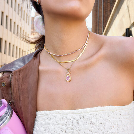 1 Piece Classic Circle Pink Zircon Stainless Steel Waterproof Gold Color Women's Pendant Necklaces