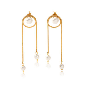 1 Pair Tassel Stainless Steel Waterproof Gold Color Pearl Dangle Earrings h5