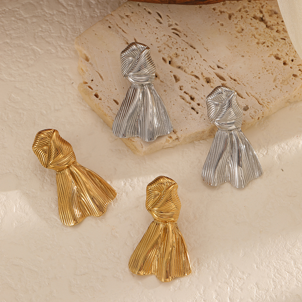 1 Pair Bow Tie Shape Stainless Steel Waterproof Gold Color Stud Earrings 2