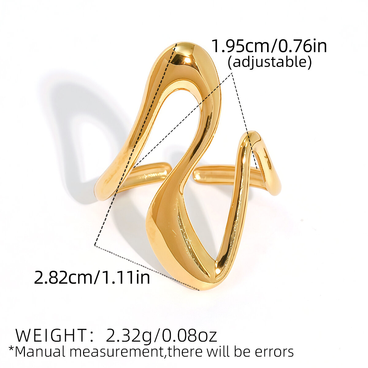 1 Piece  Simple Irregular Shape Stainless Steel Waterproof  Gold Color Women's Statement Rings Picture2