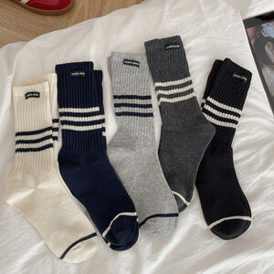 1 Pair White Tower Striped Sports & Casual Pure Cotton Women's Mid-Calf Socks h5 Picture2