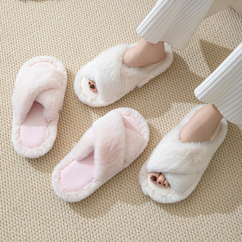 1 Pair Solid Color Home Plush Slippers