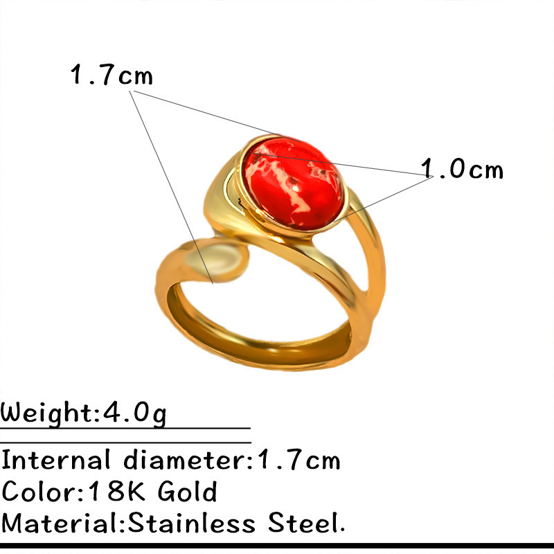 1 Piece Natural Stone Stainless Steel Waterproof Gold Color Ring h5Picture2