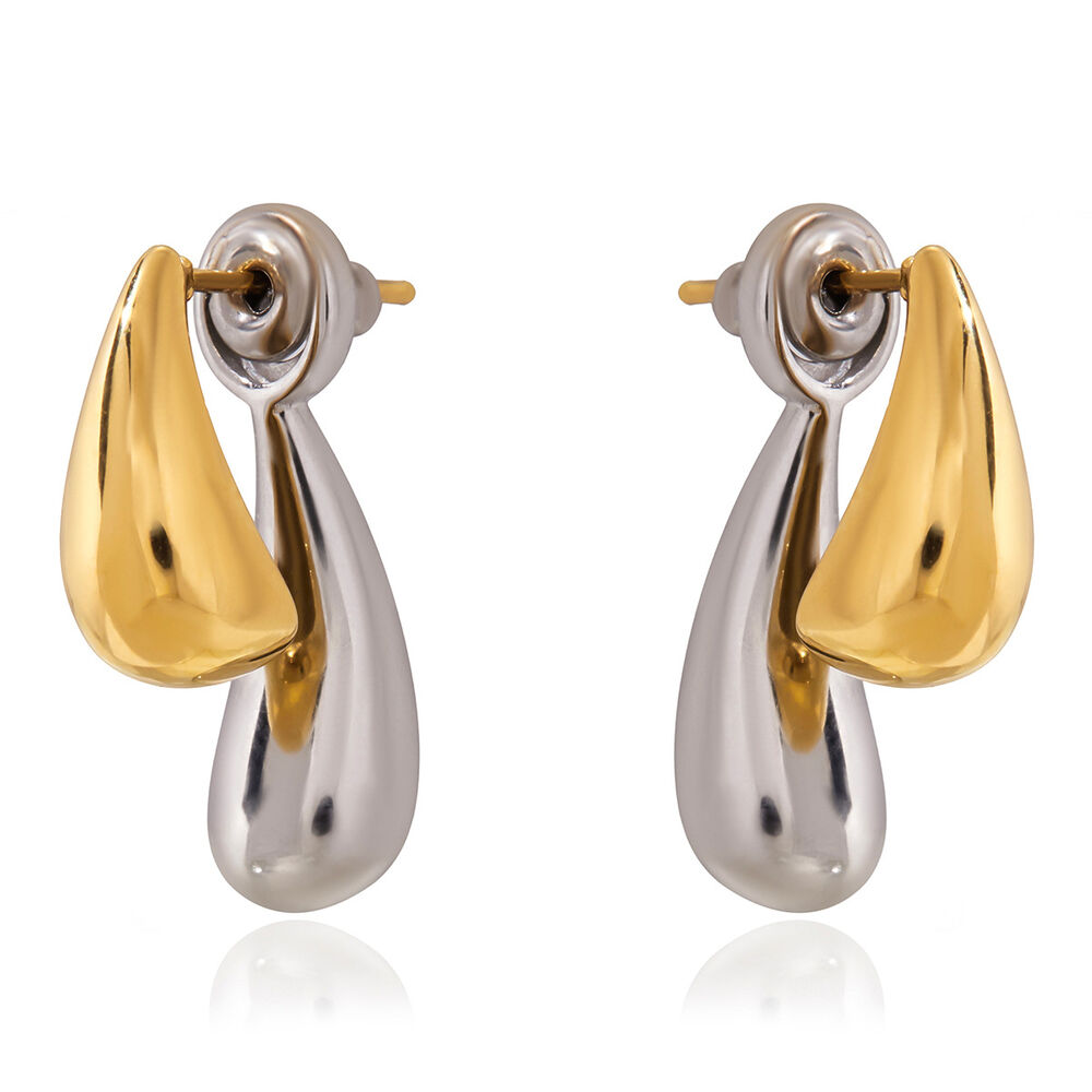 1 Pair Gold&Silver Colors Droplet Stainless Steel Waterproof Women's Stud Earrings