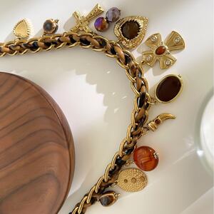 1 Piece Heart Cross Gold Color Leather Acrylic Pendant Necklace h5 Picture5