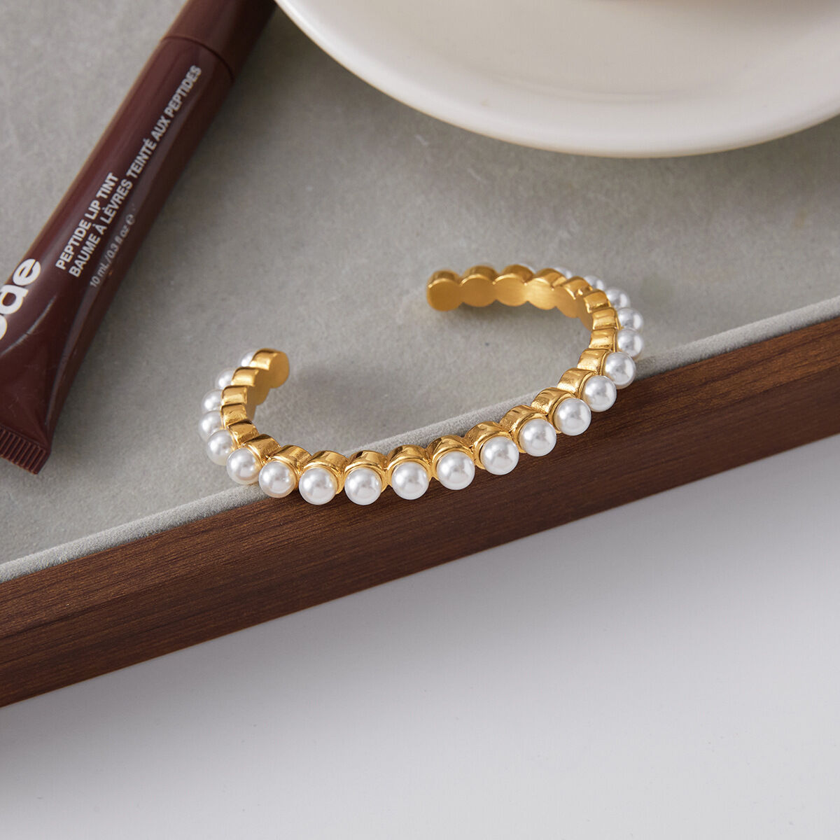 1 Piece Classic Beads Stainless Steel Waterproof Gold Color Women's Bangles 2