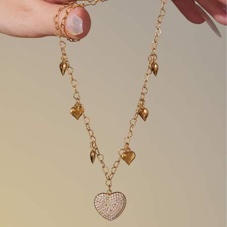 1 Piece Dazzling Heart Stainless Steel Waterproof Fully-jewelled Zircon Women's Pendant Necklaces