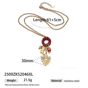 Heart Stainless Steel Waterproof Velvet Circle Gold Color Natural Stone Necklace Set h5