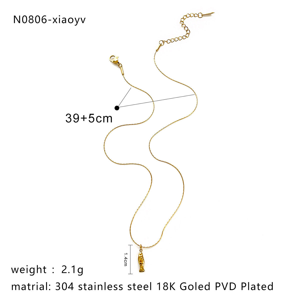 1 Piece Fish Stainless Steel Waterproof Gold Color Pendant Necklace h5 Picture2