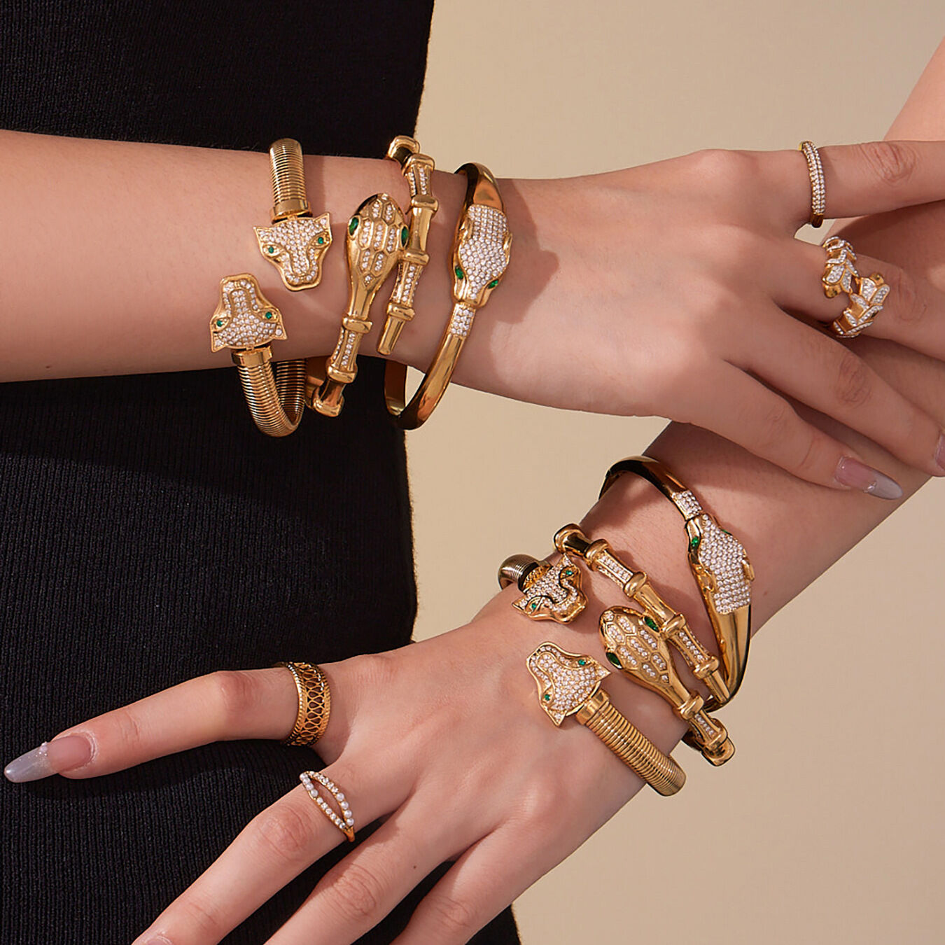 1 Piece Luxurious Leopard&Snake Titanium Steel Gold Color Zircon Women's Bangles h5 Picture3