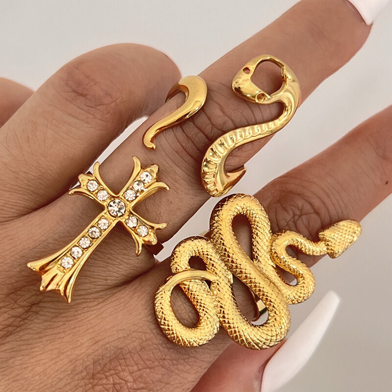 1 Piece Stainless Steel Waterproof Snake Shape Gold Color Statement Ring Picture2