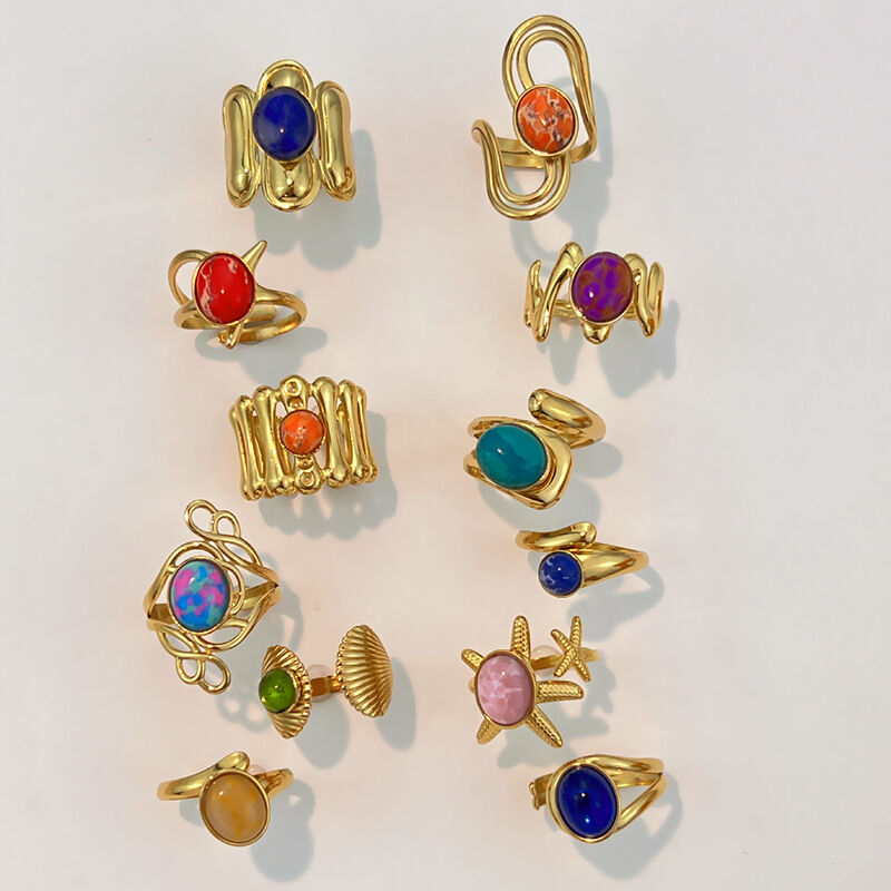 1 Piece Natural Stone Stainless Steel Waterproof Gold Color Ring Picture2