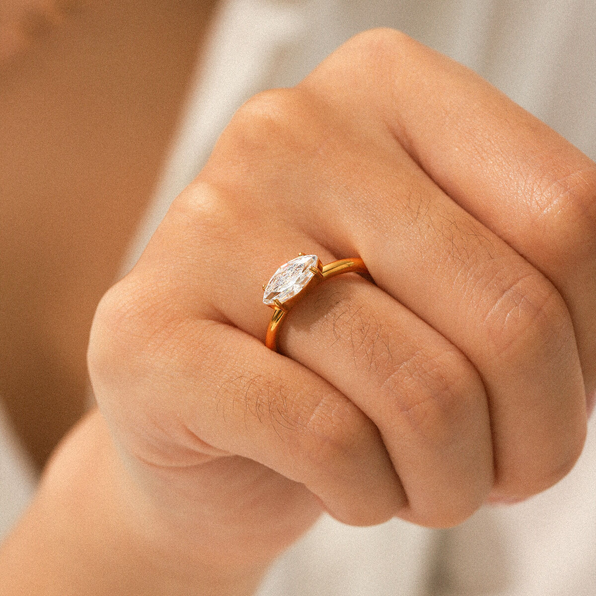 1 Piece Stainless Steel Waterproof Gold Color Zircon Gemstone Ring